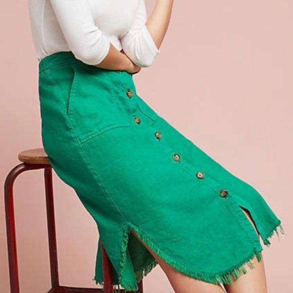 Women’s Anthropologie Raleigh Linen Blend Button Front Midi Distressed Skirt
